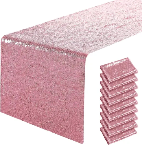 Vista 13 de Pufogu - Camino de mesa de lentejuelas brillantes de 12 x 72 pulgadas para fiestas de cumpleaños, decoración de bodas, despedidas de soltera