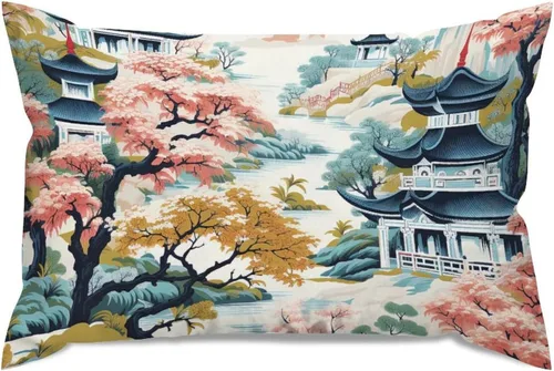 Vista 66 de ArogGeld Funda de almohada blanca con flores chinoiserie, funda de almohada para sofá, diseño floral verde y blanco, funda de almohada de lino A-12