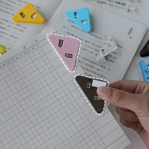 Vista 5 de 20 clips transparentes para esquina de libro, clip de esquina de papel triangular, protección de esquina para estudiantes, mujeres y hombres