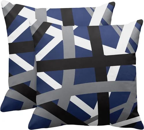 Vista 10 de Emvency Juego de 2 fundas de almohada decorativas retro con diseño de rayas grises y negras, para decoración del hogar, cuadradas, 16 x 16 pulgadas