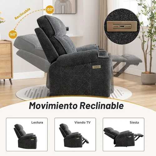 Vista 6 de HAOMARKETS Silla reclinable eléctrica, sillón reclinable eléctrico de tela suave con portavasos de metal, sillas reclinables de alta resistencia