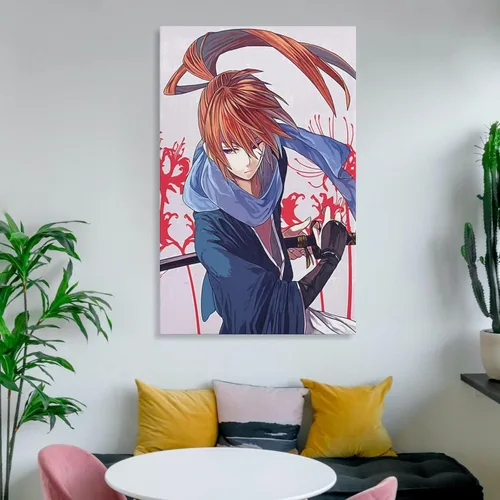 Vista 6 de Póster de anime, Rurouni Kenshin Himura, póster de lienzo para decoración de pared, decoración de habitación, decoración de dormitorio, regalos