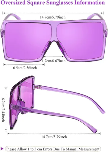 Vista 2 de Frienda Gafas de sol cuadradas de gran tamaño de 3 piezas con parte superior plana de moda