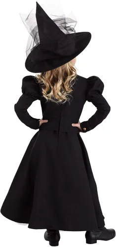 Vista 5 de Disfraz de bruja de lujo para niñas, vestido de bruja negra, sombrero