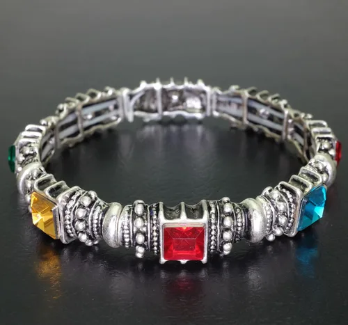 Vista 5 de Falari Pulsera elástica de plata antigua de cristal acrílico vintage