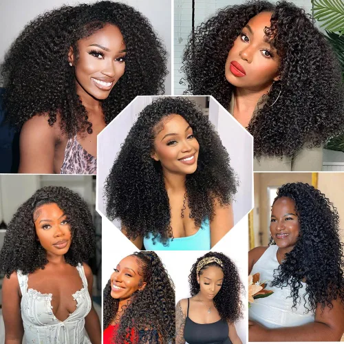 Vista 6 de Miss Lee - Peluca de media peluca rizada de 200% de densidade 3 en 1 de cabello humano sin pegamento para mujeres, con cordón de ajuste, sin