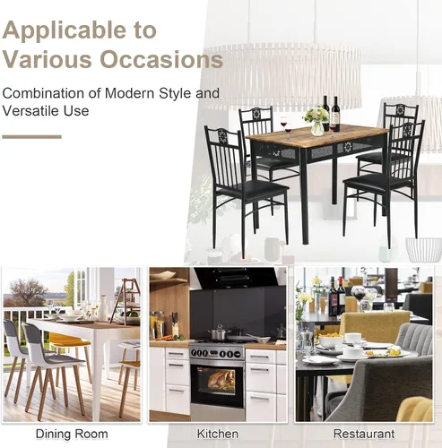 Vista 5 de COSTWAY Juego de mesa de comedor de 5 piezas, juego de mesa de cocina moderno para 4 personas, mesa rectangular de 42 pulgadas con 4 sillas