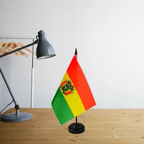 Vista 2 de Bandera de escritorio de Bolivia de 8 x 5 pulgadas, juego de bandera boliviana, bandera de mesa de Bolivia, bandera de oficina boliviana, decoración