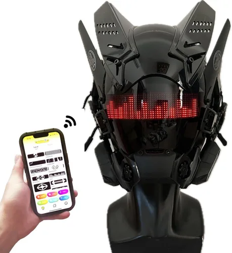 Vista 8 de Máscara LED Cyberpunk, máscara Bluetooth con control de aplicación, pantalla LED personalizable para discotecas, fiestas, raves