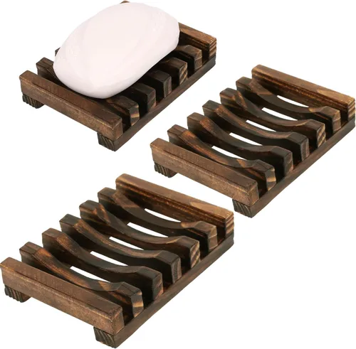 Vista 7 de Anwenk Jabonera de madera para jabón, bandeja de jabón para baño, ducha, escurridor rectangular para fregadero, manualidades a mano para jabón