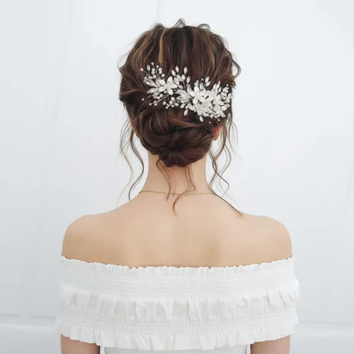 Vista 3 de Peine de pelo de novia de cristal, flor de perla, accesorios para el cabello para mujeres y niñas