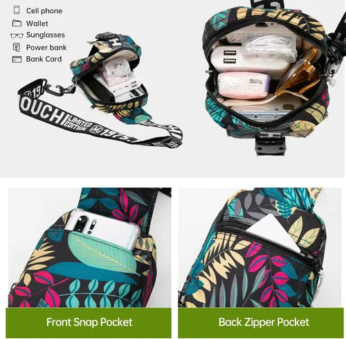 Vista 5 de Long Keeper Bolso bandolera pequeño para hombre, mochila ligera para el pecho, bolsas de hombro para senderismo, ciclismo, viajes, correr, Hoja Azul