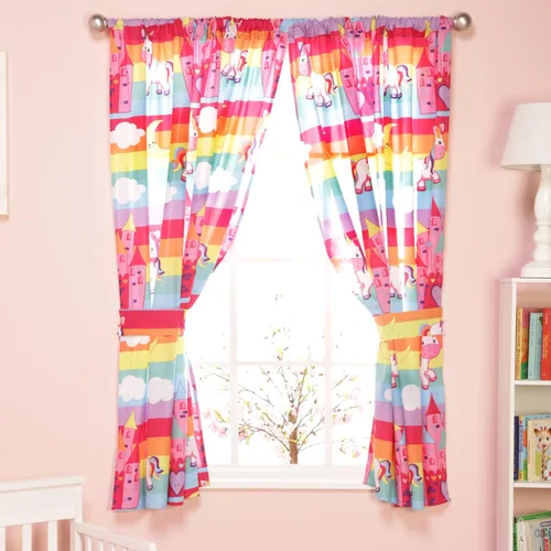 Vista 9 de Cortinas de sirena para dormitorio de niñas con caballitos de mar y estrella de mar; 4 cortinas temáticas de sirena para niños con 2 paneles de 82 x