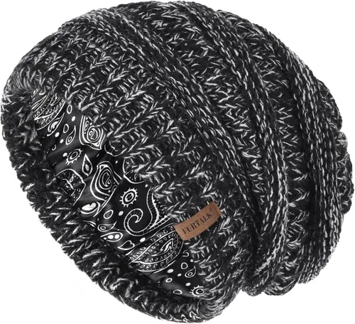 Vista 69 de FURTALK Gorro de invierno para mujer, con forro de satén, tejido trenzado, grueso, holgado, gorro cálido