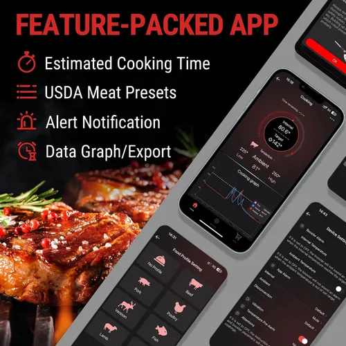 Vista 5 de ThermoPro TempSpike - Termómetro inalámbrico digital para carne de 500 pies, termómetro de carne Bluetooth inalámbrico para res, cordero, pollo