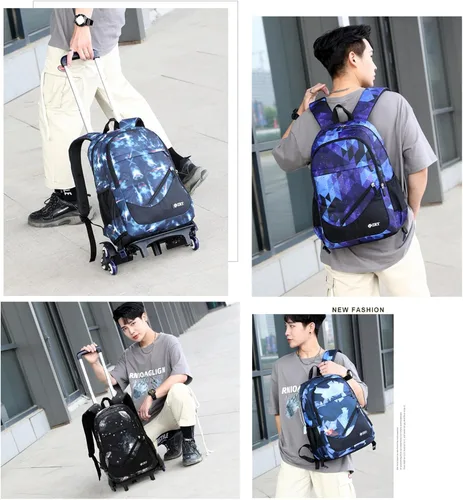 Vista 3 de Juego de mochila escolar con ruedas para niños de 3 piezas, NegroAzul Cielo Estrellado