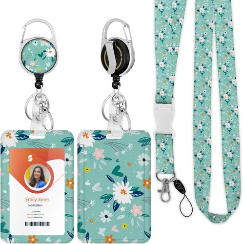 Vista 12 de Soporte para tarjetas de identificación con cordón, soporte retráctil para tarjetas de identificación, correa desmontable para el cuello con carrete