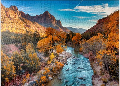 Vista 9 de MyPuzzle View of Watchman Mountain and The Virgin River in Sion National Park en el suroeste de los Estados Unidos, cerca de Springdale, Utah