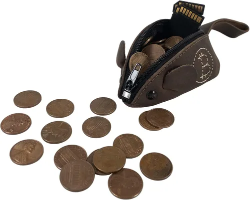 Vista 4 de Hide & Drink, Bolsa de monedas en forma de ratón, bolsa de cambio, estuche de bolsillo para monedas, accesorio de viaje, cuero de grano completo