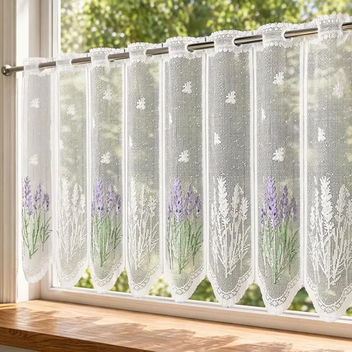 Vista 11 de Molaxhome Cenefa de cortina con bolsillo de barra de encaje de flores moradas para dormitorio, baño, sala de estar