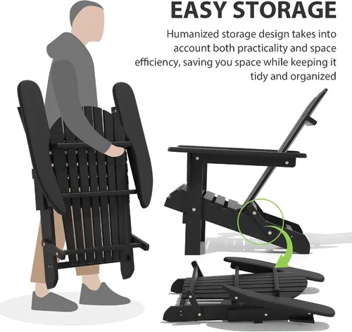 Vista 6 de Folding Adirondack Chair,Ergonomic Patio Wood Chairs with Wide Armrest,350LBS Weather Resistance Lawn Chair for Poolside,Outdoor Garden Lounge Black