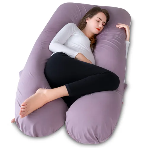 Vista 9 de Meiz - Almohadas de embarazo refrescantes para dormir, almohada corporal de maternidad para mujer embarazada, en forma de U, con funda de jersey