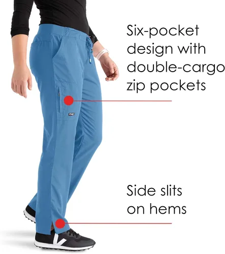 Vista 5 de Greys Anatomy - Pantalón de uniforme médico de frente plano con 6 bolsillos para mujer