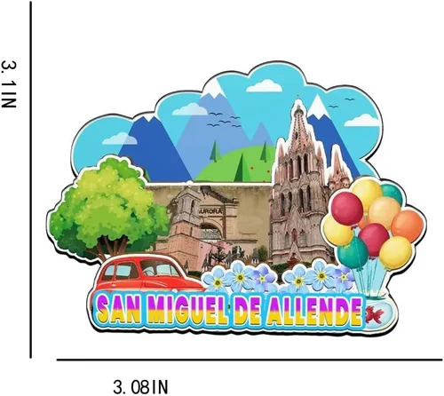 Vista 3 de Imán de San Miguel de Allende México para nevera de madera 3D, monumentos de viaje, coleccionables, recuerdos, decoración hecha a mano -2315