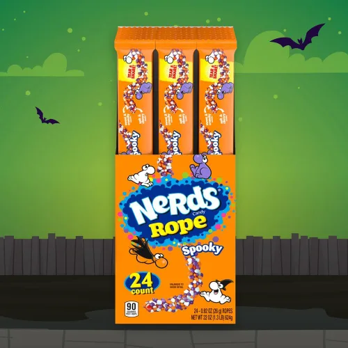 Vista 3 de Nerds Spooky Ropes Candy, paquetes de truco o trato de Halloween, 0.92 onzas (paquete de 24)