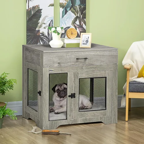 Vista 2 de PawHut Mueble de jaula para perros con cojín suave resistente al agua, mesa