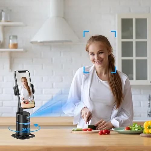 Vista 3 de Trípode para selfie stick de seguimiento facial automático para iPhone, trípode giratorio automático de 360°, control de gestos, no requiere