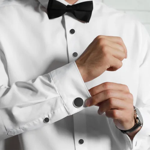 Vista 3 de Gemelos para hombres, camisa de esmoquin de acero inoxidable 316L, accesorios únicos de negocios, novio, boda, negro, plata, oro, joyería para hijo