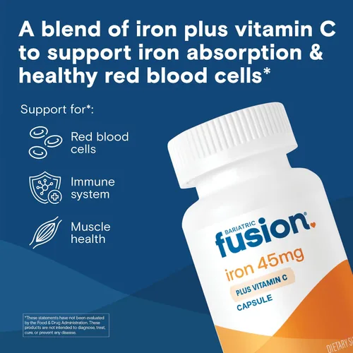 Vista 2 de Bariatric Fusion Suplemento de hierro de 45 mg con vitamina C 1 por día Vitaminas para mujeres y hombres Sin gluten, lácteos y soja Sin OMG