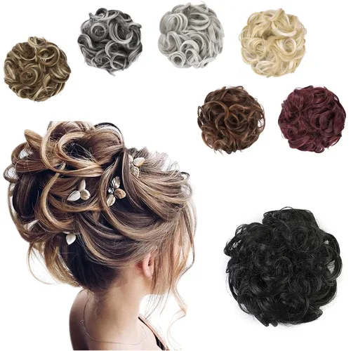 Vista 15 de Elaine Extensión de Coletero Grande y Desordenado, Rizos de Cabello Sintétcio, Coleteros Ondulados Grandes, Trenza Gruesa para Mujeres (#Blanco)