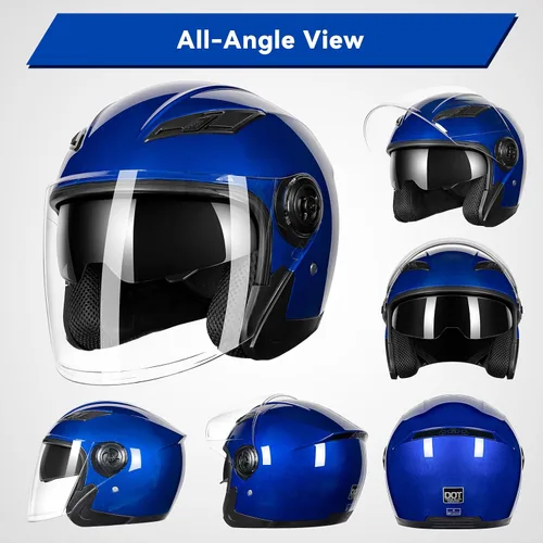 Vista 2 de Casco de motocicleta abierto para adultos 3/4, con doble visera, para moto, scooter, ebike, ciclomotor, para hombres y mujeres, aprobado por el DOT