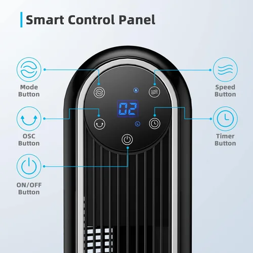 Vista 6 de COSTWAY Ventilador de torre, ventilador oscilante portátil de 42 pulgadas de 80 grados con control remoto, 3 modos de viento, panel de control