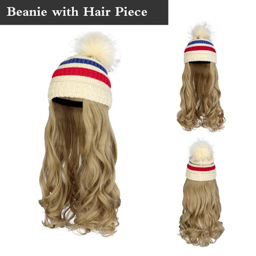 Vista 27 de AynnQueen - Gorro de invierno con extensiones de cabello desmontables para mujer.
