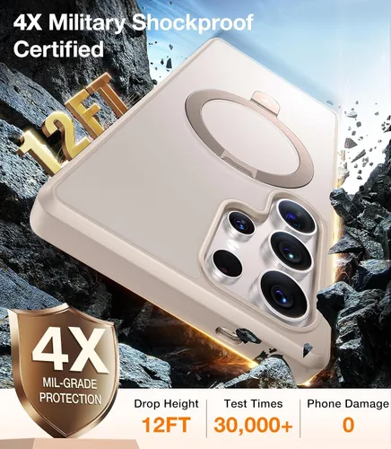 Vista 5 de TORRAS Funda magnética de albaricoque pálido para Galaxy S25 Ultra [compatible con Magsafe] soporte de anillo, a prueba de golpes, translúcida