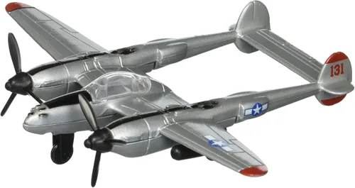 Vista 3 de Hot Wings Planes P-38 Rayo con pista conectable, avión fundido a presión gris en museos de aviación a nivel nacional
