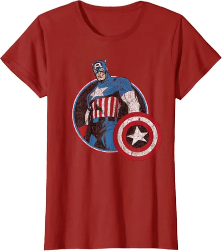 Vista 26 de Marvel Avengers Vintage Capitán América Comic Hero Retrato Camiseta Pequeña Negro