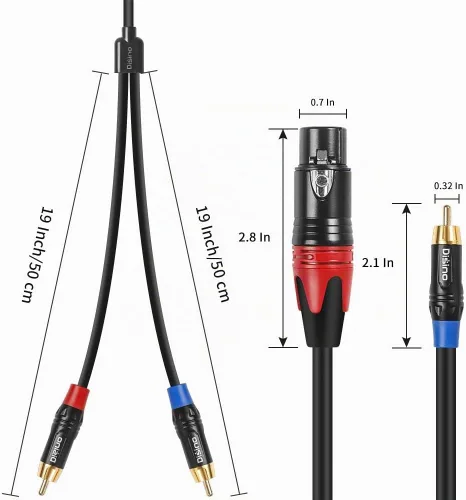 Vista 3 de Cable de parche divisor Y XLR hembra a RCA dual, cable de interconexión estéreo de audio XLR hembra a 2 conectores RCA/Phono no balanceado - 3.3