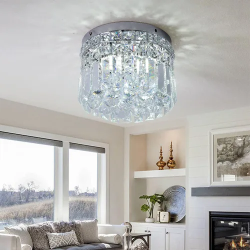 Vista 9 de Mini candelabro redondo moderno de cristal empotrado de 7.8 pulgadas, lámpara de techo de 4 luces G9 para armario, vestíbulo, pasillo, dormitorio