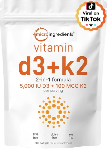 Vista 2 de Micro Ingredients Vitamina D3 5,000iu + K2 100mcg cápsulas blandas y complejo de magnesio triple puro de 400 mg cápsulas Paquete de 2 Vitaminas