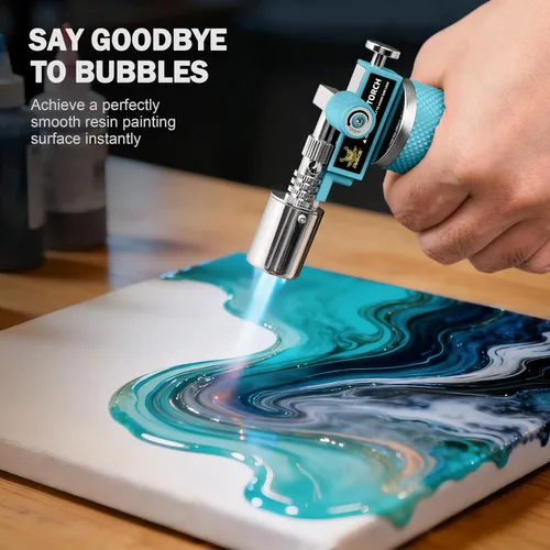 Vista 7 de RAVS Encendedor de butano, soplete de cocina recargable con llama ajustable y hebilla de seguridad, mini linterna de metal premium para hornear