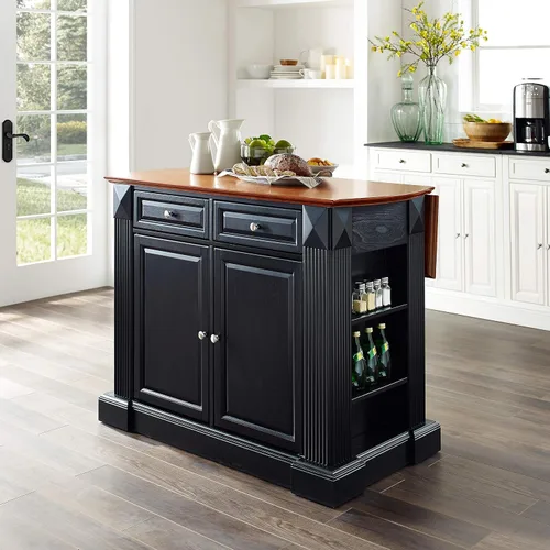 Vista 2 de Crosley Furniture Isla de cocina Drop Leaf/Barra de desayuno, negro