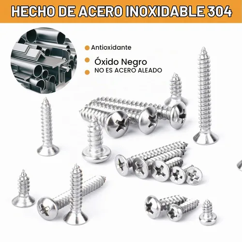 Vista 2 de VIGRUE Kit surtido de tornillos de acero inoxidable 304 de 520 piezas, tornillos de cabeza plana y pan de #4#6#8#10 Philips autorroscantes de acero