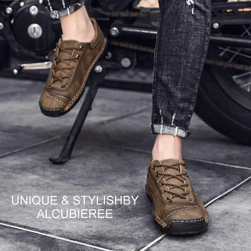 Vista 5 de alcubieree Zapatos casuales de cuero para hombre, cómodos y modernos, mocasines ligeros, para caminar, conducir, tallas 7.5-13