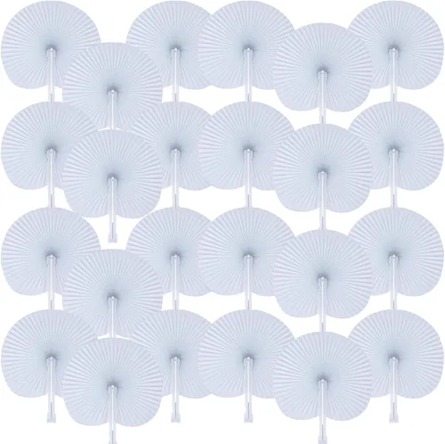Vista 10 de Pangda Paquete de 24 abanicos plegables redondos surtidos de papel con mango de plástico para relleno de bolsas de fiesta de boda (negro, blanco)