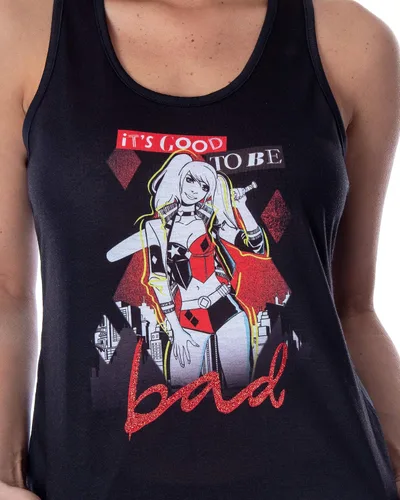 Vista 3 de DC Comics - Conjunto de pijama Harley Quinn para mujer, camiseta sin mangas y pantalones cortos con espalda cruzada, Negro