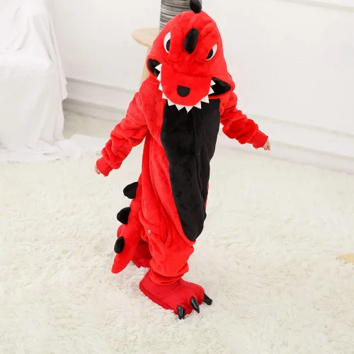 Vista 3 de Fanhong Pijama estilo mameluco de dinosaurio para niños, disfraz de Halloween, pijama para Navidad, cosplay, pijama de felpa de forro polar
